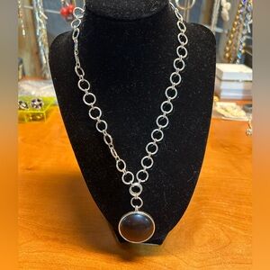 Chaps Silver Necklace with Black Pendant